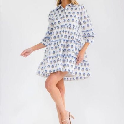 VESTIDO FLORES AZULES, HOLGADO