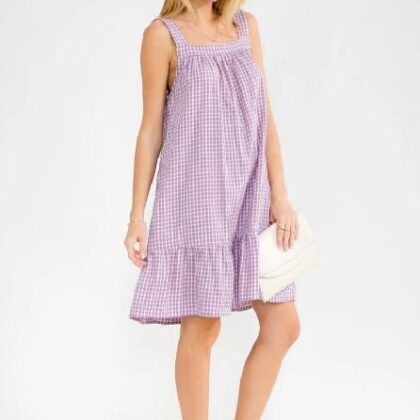 VESTIDO MALVA CUADRICULADO, HOLGADO L