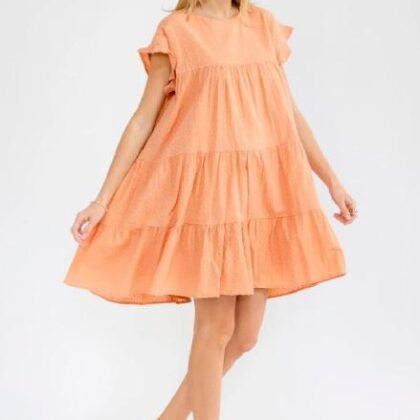 VESTIDO NARANJA BOLAS DE HILO, HOLGADO