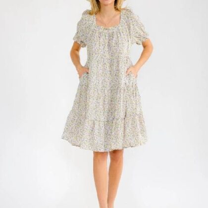 VESTIDO FLORAL LILA/NARANJA