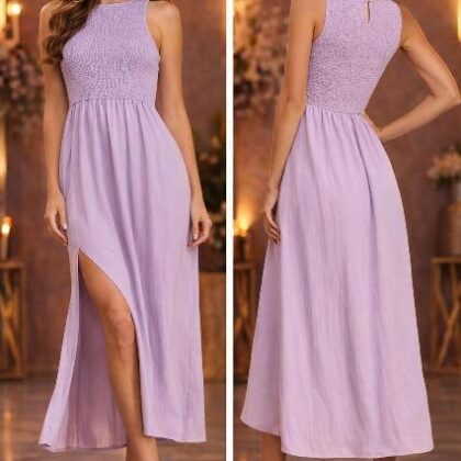 VESTIDO PECHO CON RESORTE, PIERNA DESCUBIERTA