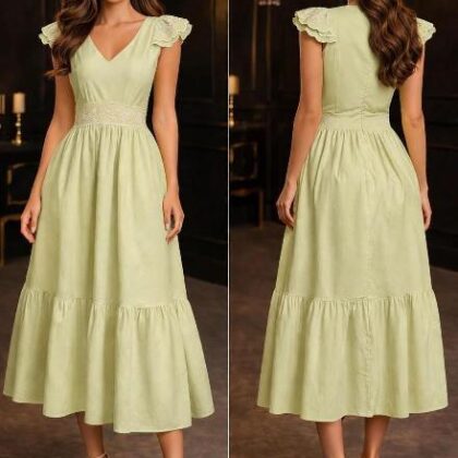 VESTIDO PISTACHE BORDADO DE FLORES
