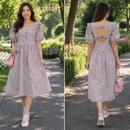 VESTIDO RAYADO, MOÑOS EN ESPAÑDA