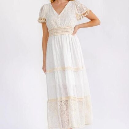 VESTIDO BLANCO ENCAJE , BARBAS EN MNG
