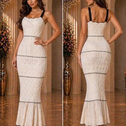VESTIDO HUESO BORDADO, TIRANTES Y LINEAS NEFRAS