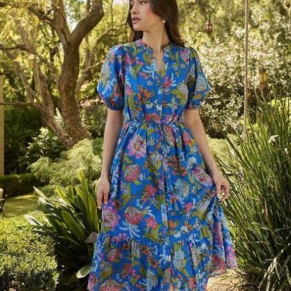VESTIDO FLORES COLORIDAS, ABOTONADO