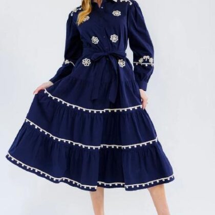 VESTIDO MARINO BORDADO HUESO