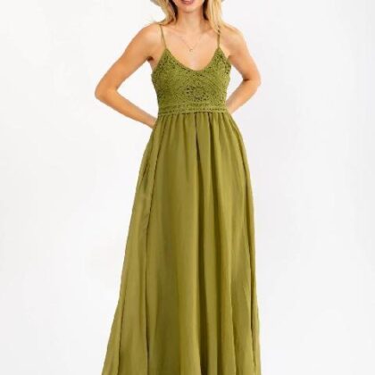 VESTIDO OLIVO PECHO BERDADO ´MABLE´