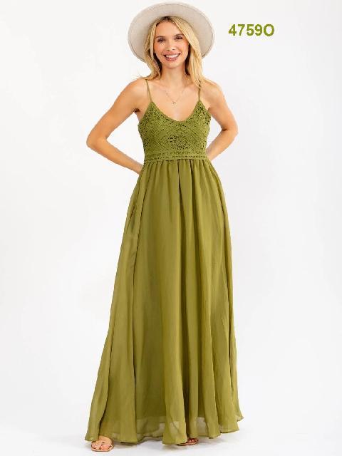VESTIDO OLIVO PECHO BERDADO ´MABLE´