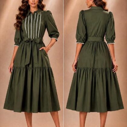 VESTIDO OLIVO ENCAJE BEIGE EN PECHO ´SUGARLIPS´