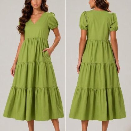 VESTIDO OLIVO HOLGADO, ESCOTE ´V´ ´SUGARLIPS´