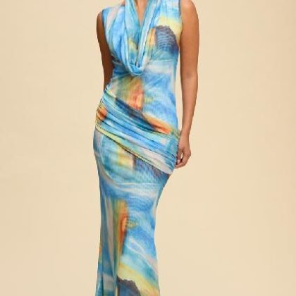 VESTIDO MULTICOLOR, CADERA CRUZADA