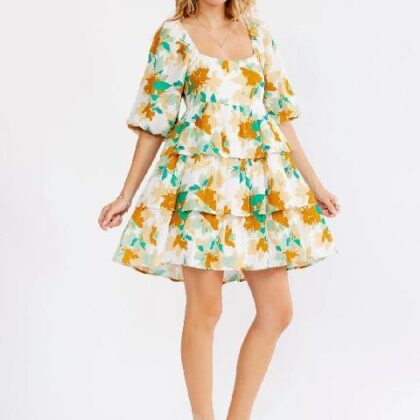 VESTIDO ESTAMPADO VERDE/AMARILLO, MULTIOLAN