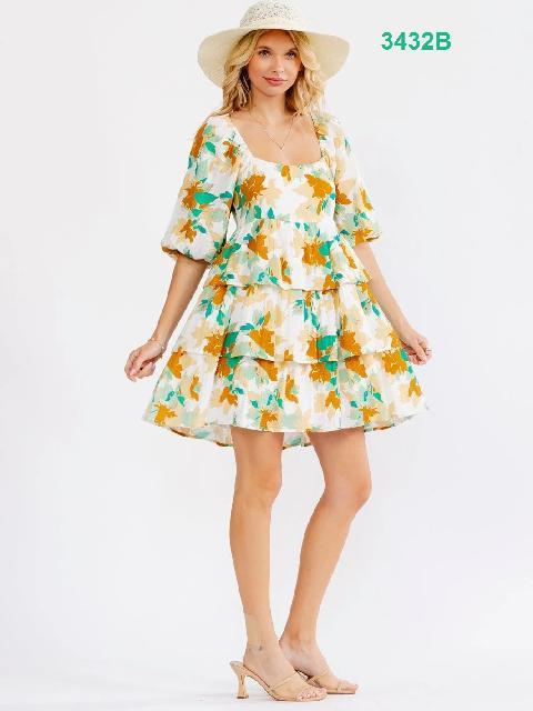 VESTIDO ESTAMPADO VERDE/AMARILLO, MULTIOLAN