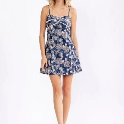 VESTIDO MARINO DE MEZCLILLA, FLORAL BEIGE